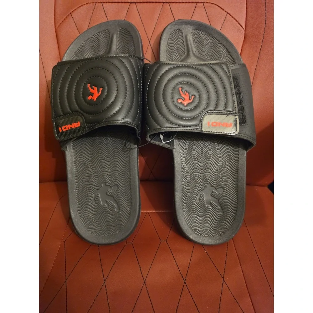 AND1 Men's Athletic Adjustable Swirl Slide Sandals in Black Size 13 NWT